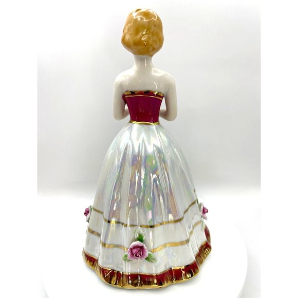 Vintage Porcelain Luster Girl Figurine, Ball Gown with Rose Details - Picture 5 of 10